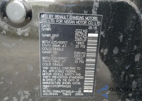 2015 Nissan Rogue S from USA, damaged, VIN KNMAT2MV5FP541123